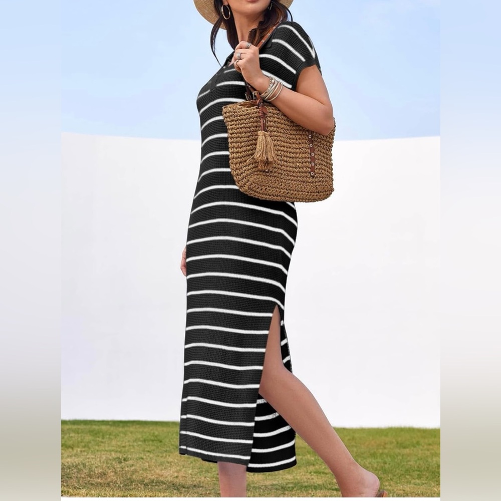 Black and White Striped Midi Dress
